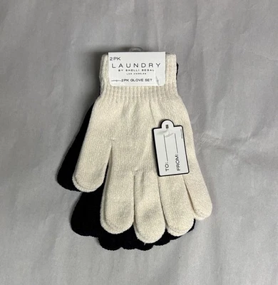 Nuevo conjunto de 2 pares de guantes de lavandería para mujer tejidos negros y marfil informales invierno al aire libre Foto 1 de 4