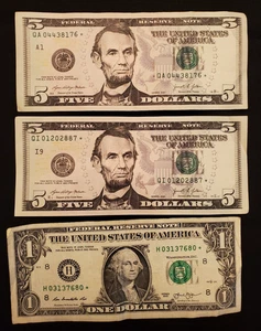 Star Federal Reserve Notes (3), starred serial number, replacements, circulated - Picture 1 of 5