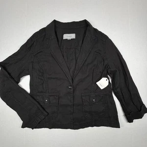 Caslon Linen Jacket Blazer Black Large Casual Office Relax Rollable Sleeve NWT - Picture 1 of 8