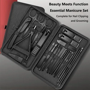 Black Pedicure Manicure Kit Nail Care Grooming Trimmer Set For Nail Care - Picture 1 of 12