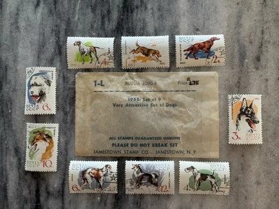 RUSSIA Set of 9 1965 Dog Stamps 3000-8 - Jamestown Stamp Co - FREE SHIPPING! - Image 1 of 2