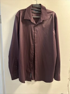 Perry Ellis Mens Maroon Speckled Long Sleeve Cap Sleeve Button Down Shirt Size L - Image 1 of 4