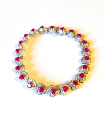 Vintage Sterling Silver Ruby Tennis Bracelet 7.75" - Image 1 of 4