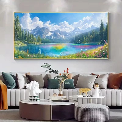 Meadows And Snowy Mountains Unframed Canvas Painting for Living - Image 1 of 4
