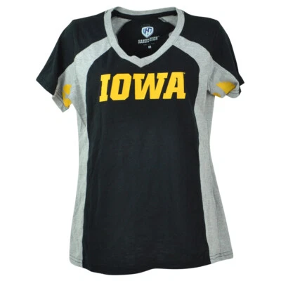 NCAA Iowa Hawkeyes Black Ladies Womens Tshirt  Short Sleeve Tee V-Neck  - Image 1 of 3