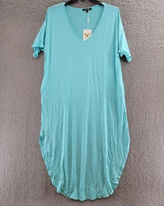 White Mark Plus Size Short Sleeve V-neck Maxi Dress Women's 2XL Aqua Pullover - Picture 1 of 14