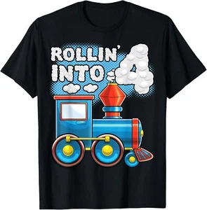 Rollin' into 4 Train 4th Birthday Party Supply Birthday Boy T-Shirt Hoodie - Picture 1 of 18