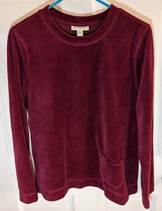Appleseed's Velour Crewneck Pullover - Front Pocket - Misses M - Burgundy - Picture 1 of 5