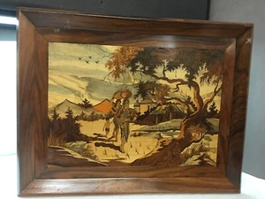 Intricate Inlaid Wood Art India Asia Village Scene Two Women Child - Picture 1 of 9