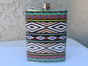8 oz Stainless Steel Tribal Design Flask Alcohol Whisky Container Great Colors - Picture 1 of 3