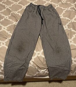 Chef Works  Chef Pants Adult Small Black & White Check Elastic Waist 3 Pockets