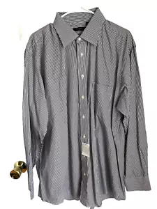 Burberry London 17 L NWT Men Button Down White & Blue Stripped Shirt Long Sleeve - Picture 1 of 7