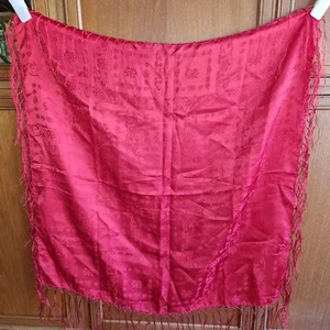 Seidentuch mit Fransen / rot / 100% Seide / 70 x 70 cm - Bild 1 von 2