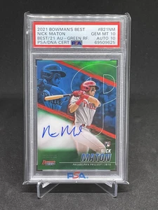 2021 Bowmans Best Nick Maton Green Refractor Rookie Autograph PSA 10/10 POP 1 - Picture 1 of 2