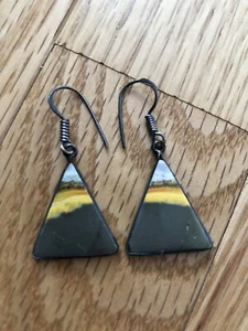 Pendientes colgantes de jaspe abejorro 1,5" artesanales rústicos hechos a mano oxidados - Imagen 1 de 3