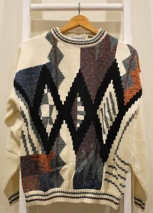 Vintage Concrete Mix Large Multicolor Style Sweater Geometric - Picture 1 of 4