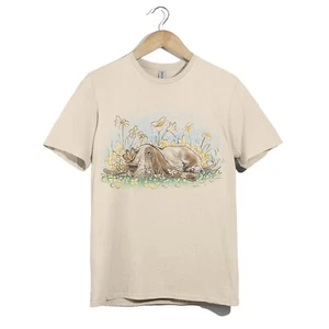 Lazy Dog in Flower Field T-Shirt – Cute Basset Hound Nature Scene Unisex Graphic - Picture 1 of 20
