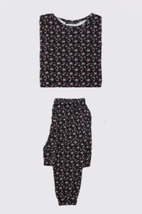 In The Style Black Candy Cane, Heart & Snowflake Print Long Sleeved Pyjama Set - Picture 1 of 2