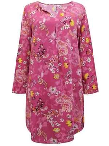 GRÖSSEN 12-26 Damen rosa Blumen Langarm V-Ausschnitt Shirt Bluse Tunika Top - Bild 1 von 4