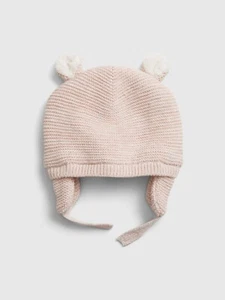 NEW $25 GAP Baby Light Pink Knit Bear Beanie with Sherpa Lining Sz 18-24 Months - Picture 1 of 1