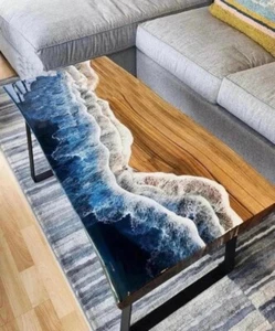 Ocean-Inspired Resin Art Table | Custom Epoxy Coffee Table | Wood & Resin Fusion - Picture 1 of 4