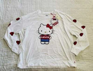 NEU DAMEN XS S M LEVI'S X HELLO KITTY GRAFIK OVERSIZED LANGARM T-SHIRT - Bild 1 von 3