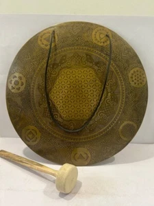 51 Cm,20 inch Chakra Carved Super Sound Tibetan Temple Healing Gong from Nepal - Picture 1 of 2