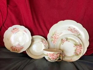 Antique German Porcelain Dinner Set 6 Different Patterns 5 Pieces for 6 Person - Picture 1 of 24
