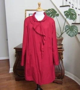 DKNY Red Trench Raincoat - Size 2X - Ruffle Front - Snap Button- Water Repellant - Picture 1 of 10