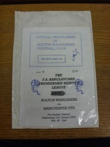 13.01.2002 Bolton Wanderers Reserves v Manchester United Reserves (4 Seiten, fol - Bild 1 von 1