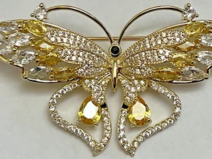 Butterfly Crystal Rhinestone Brooch Pin Ice Glass Insect Bee Bug Vintage Yellow - Picture 1 of 11