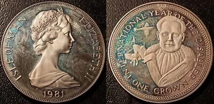 Isle of Man - Elizabeth II - Douglas Bader - 1 Crown 1981 ! KM#79 - Picture 1 of 1