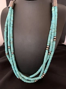 Native American Navajo Sterling 3S Turquoise HEISHI Necklace 24” 13299 - Picture 1 of 12