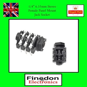 1/4" 6.35mm Female Stereo Audio Panel Mount Jack Socket UK Seller - Picture 1 of 3