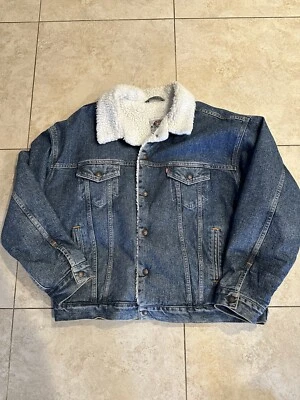 Jaqueta caminhoneiro Sherpa branca jeans azul lavada vintage Levis masculina 2XL XXL - Imagem 1 de 4