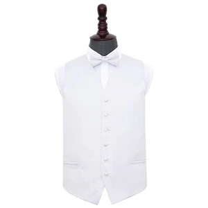 Weiße einfache Satin solide Herren Hochzeit Weste und Fliege Set von DQT - Bild 1 von 4