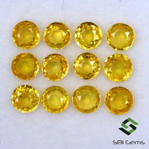 3.90 Cts Natural Yellow Sapphire Round Cut 4 mm Lot 12 Pcs Calibrated Loose Gems - Picture 1 of 4