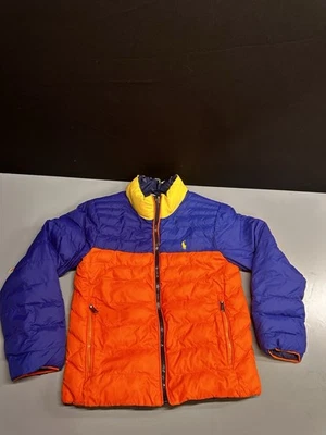 Polo Ralph Lauren Boys Blue Orange Yellow Puffer Jacket Reversible Size 8 Small - Image 1 of 4
