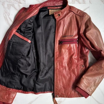 AVIREX Rare Vintage Cowhide Leather Single Rider Biker Jacket Red Mens L - Image 1 of 4