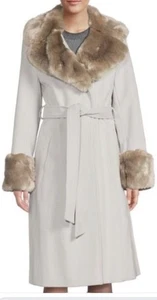 Abrigo grande VIA SPIGA con cinturón de piel sintética mezcla de lana hueso nuevo - Imagen 1 de 17