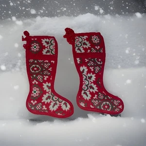 Vintage Set of 2 Stockings Christmas Red Green 1970s Petti Point - Picture 1 of 6