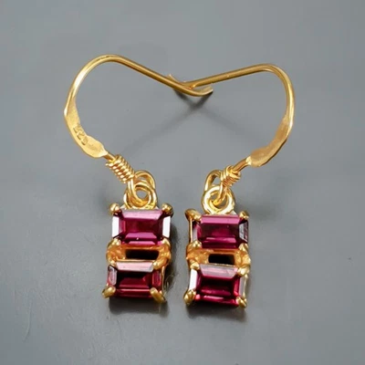 Pendientes de rodolita de joyería de bellas artes de plata de ley 925/E129692 Foto 1 de 4