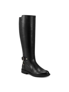 EASY SPIRIT Womens Black Juana Round Toe Block Heel Leather Riding Boot 9 W - Picture 1 of 8