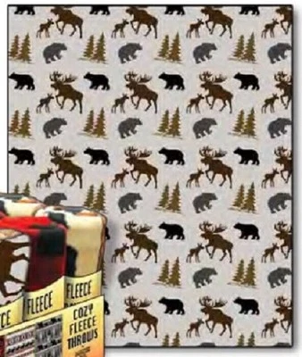 New Outdoors Moose Bear Fleece Throw Gift Blanket Reversible Rustic Cabin Decor - Image 1 of 4