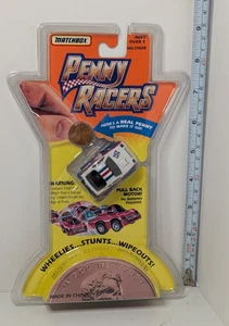Coche de carreras Tyco Matchbox Penny Racers #21026 1993 blanco con rayas rojas y azules - Imagen 1 de 5
