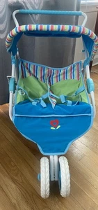 American Girl Bitty Baby Zwillingspuppen Doppelkinderwagen Side by Side Streifen Rentner - Bild 1 von 11
