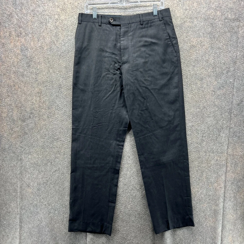 Armani Collezioni Dress Pants Mens 33 Black Flat Trousers Linen Wool Slacks - Image 1 of 4