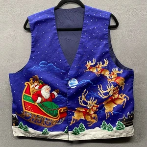 Whimsy Santa Claus Christmas Vest No Tags Womens L/XL? Blue St Nick Kitschy Fun - Picture 1 of 8