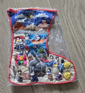 Vintage Peruvian Christmas Stocking Handmade Peru Wall Hanging New Old Stock - Picture 1 of 6