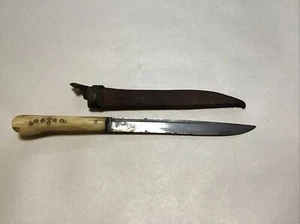 Antique Authentic Creation Dagger Knife Bone Handle Leather Sheath - Picture 1 of 12